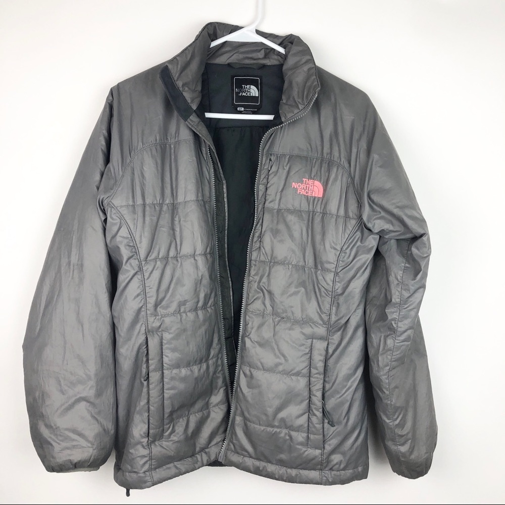 The North Face ✨ Gray Puffer Jacket Pink Logo - Picture 2 of 9